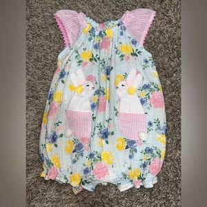 Mud pie floral bunny romper 12-18M
